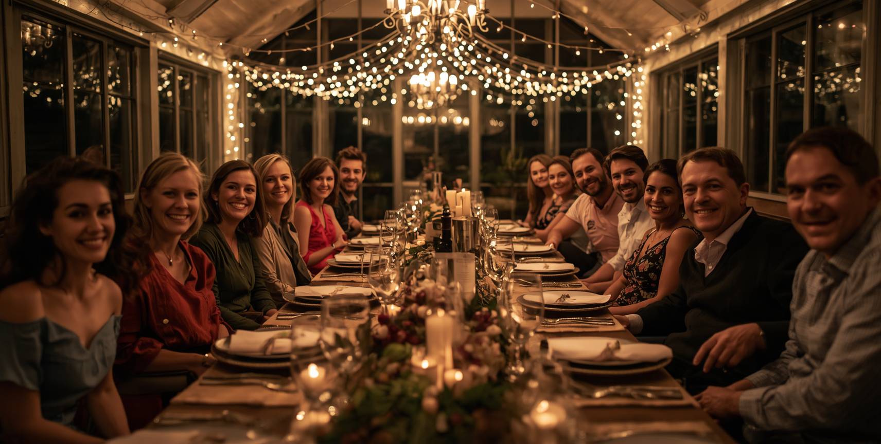 Intimate group dinner with warm lighting